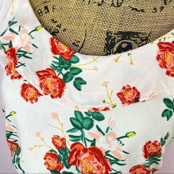 Roxy Cloud Floral Ruffle Open Back Romper Peach Pink Medium Sleeveless - Picture 8 of 15